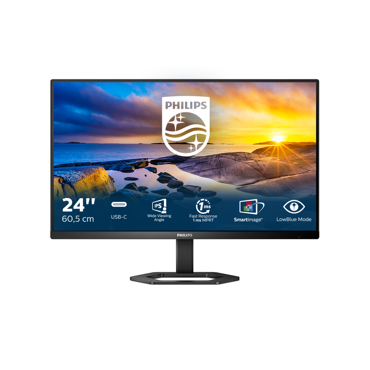 Монитор LCD 23.8'' 16:9 1920х1080(FHD) IPS, nonGLARE, 75 Hz, 300 cd/m2, H178°/V178°, 1000:1, 16.7M, 4ms, HDMI, DP, USB-C, Height adj, Pivot, Tilt, Speakers, Black